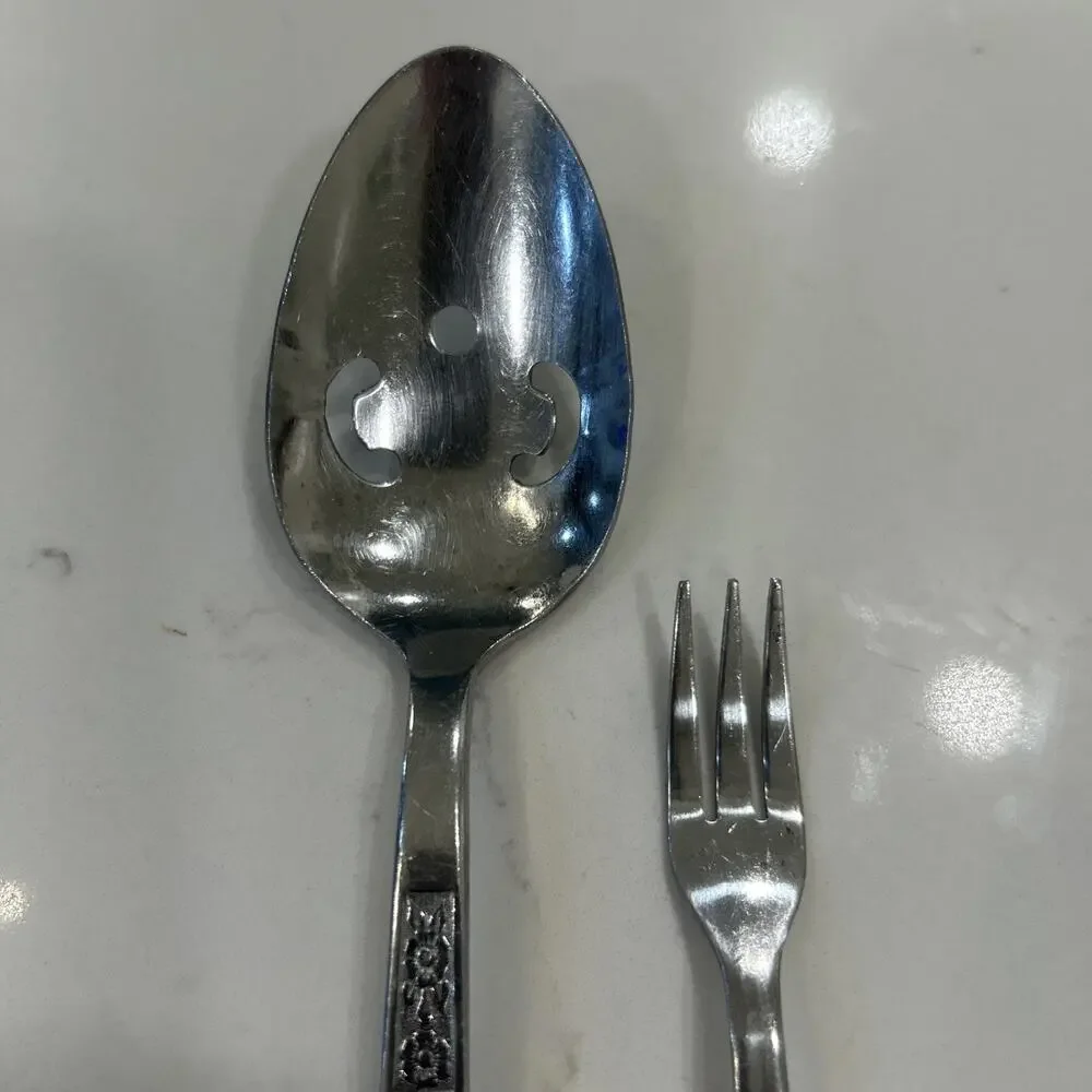 Imperial SERTA Pierced Serving Spoon & Small‎ Fork Floral Stainless Flatware